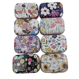 RSACCSKY 8Pcs Metal Hinged Tin Box Container Daisy Floral Farmhouse Rustic Mini Portable Small Storage Container Kit with Lid for Home Storage 2.1x1.5x1 Inch (Pastel)