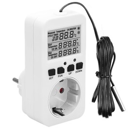 Digital Temperature Controller Socket 230 V with Sensor, Heating Cooling Thermostat Socket, Temperature Switch with Timer Alarm