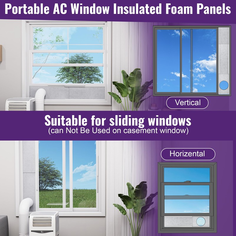 Mxclimate Insulated Foam Panels for Portable AC Window Vent Kit,Adjustable