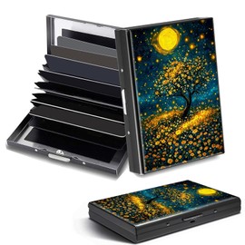 DHYYDSQZ Credit Card Holder, Art Tree Moon Design Mini RFID Blocking Aluminum Wallet Slim Metal Hard Case Shell Travel Wallet ID Case Small Credit Cards Case Business Cards for Women Men Girls