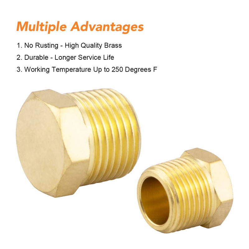 (6 Pack) Besosay 3/8 Inch NPT Male Brass Pipe Plug,