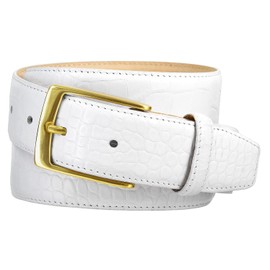 Joseph Gold Buckle Men's Designer Leather Dress Belt 1-3/8" Wide (Alligator White, 38)