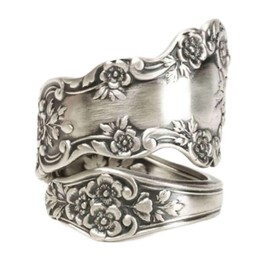LRGKMCWTOB Retro Flower Ring 925 Sterling Silver Vintage Flower Stacking Band Ring Simple Thumb Statement Rings Victorian Flower Open Adjustable Boho Floral Statement Jewelry for Women (Size 8)