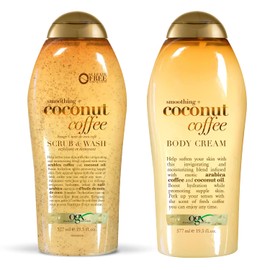 OGX, Crema Corporal, Smoothing  Coconut Coffee Body Cream, 577 ml  OGX, Jabón Exfoliante Corporal, Smoothing  Coconut Coffee Scrub  Wash, 577 ml      