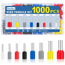 1000 Pcs Wire Ferrules Kit, Hanibos 0.5-10mm² (22-7 AWG) Wire Terminal Ferrules Crimp Connector Insulated Electrical Ferrules 8 Sizes Cord Pin End Terminal Ferrules Kit Terminal Crimp Connectors