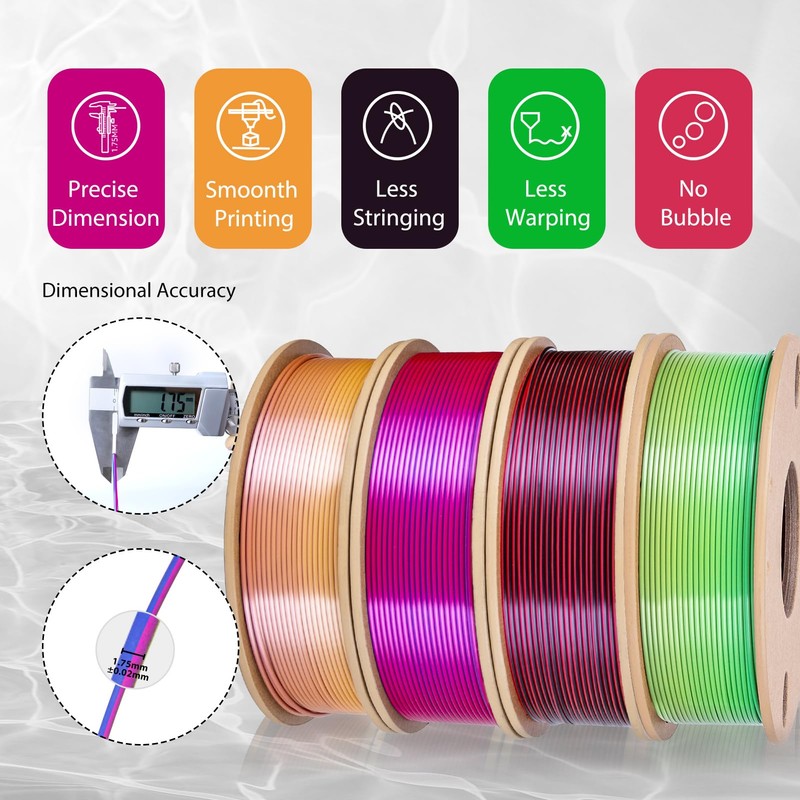 3Dgenius 3D Printer Filament Bundle Silk PLA Filament 1.75mm Pack