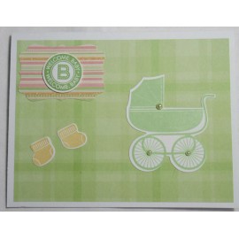 "Handmade" Stampin Up! Handmade card Welcome Baby Buggy Green Socks w/envelope Dimensional