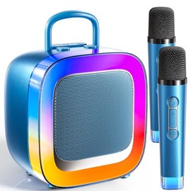 Kinglucky 2025 Upgrade Karaoke-Maschine, tragbarer Bluetooth-Lautsprecher mit 2 kabellosen Mikrofonen für Erwachsene & Kinder mit Lichtern, Karaoke für alle Smartphones, Geburtstag, Familie, Blau