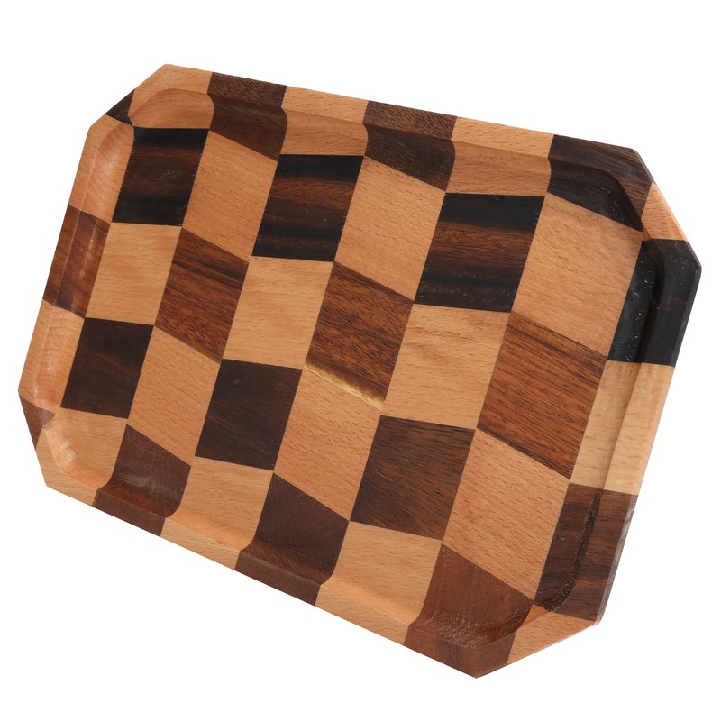 Wood Fruit Dishes Wooden Tea Dessert Tray Grid Pattern Rectangular