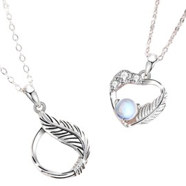 Nicoiro NSPN28 Pair Necklace, Wings, Moonlight, S925, Matching Couple, Sterling Silver