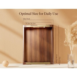 Dofira Acacia Wood Serving Tray with Metal Handles, 17x13in Large Ottoman Tray, Food Drinks Tray for Coffee Table, Breakfast, Dinner & Bar, Rustic Decorative Tray for Kitchen, Bedroom Gift Box