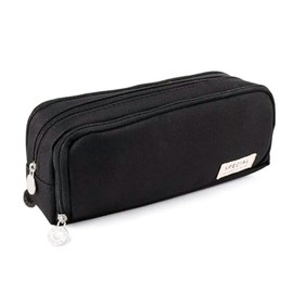 Twinsun Black Pencil Case,3 Compartments Large Pencil Case for Girl, Canvas Pouch Organizer for School Supplies, Pencil Cases Cosmestic Make up Bag for Women Kid (Black)