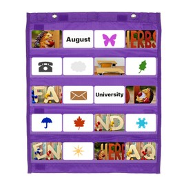 PATIKIL Magnetic Pocket Chart, Small Pocket Chart Mini Double Sided Classroom Pocket Chart Organizer Wall Hanging for Classroom Supplies, Purple