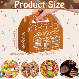 Yexiya 24 Pcs Gingerbread House Gift Boxes Christmas Gingerbread House Treat Boxes Party Favor Brown Cardboard Gable Goodie Gift Bags for Cookie Snack Present Xmas Party Favor Supplies