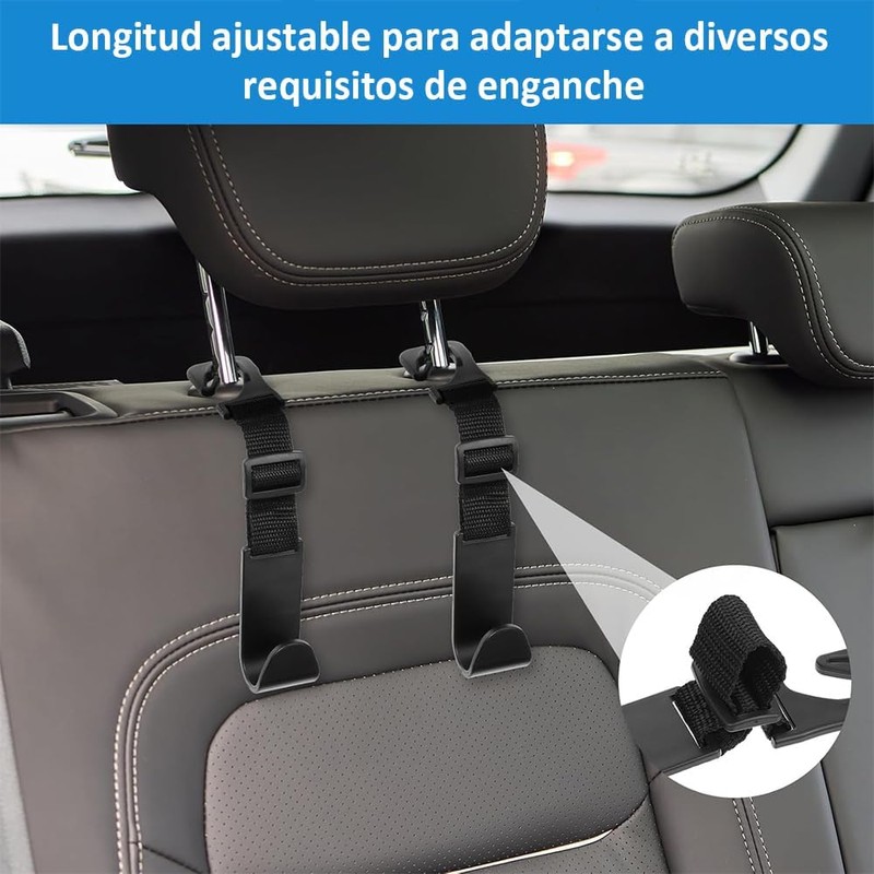 4 Piezas, Ajustable, Ganchos para Reposacabezas de Asiento de Coche,