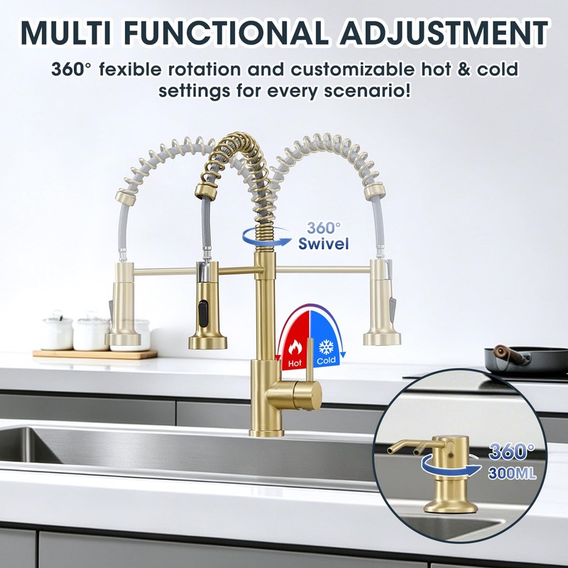 SOEBIZ Kitchen Faucet with Soap Dispenser, 2-Mode Sprayer