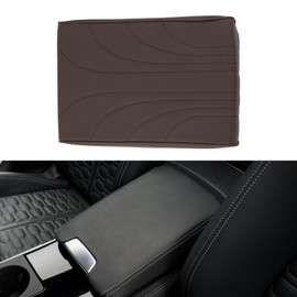 A ABSOPRO Universal Center Console Cover Car Armrest Cover Middle Console Cover Lid for Most Vehicle SUV Car Sedan 12.2"x7.87"x1.97" Brown Nappa Leather, Memory Foam Wings Pattern