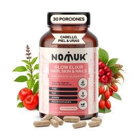 Glow Elixir Vitaminas para el Cabello Mujer Piel y Uñas Antioxidantes Adaptogenos Tulsi Goji Acerola Schisandra Suplementos Alimenticios Capsulas...  