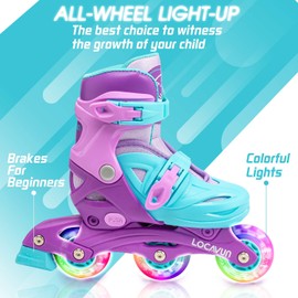 LOCAVUN Adjustable Light up Inline Skates for Kids, Better Protection Hard Shell Fitness Skates for Girls and Boys (Purple, Medium - (US 13C-3Y))