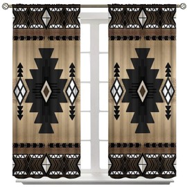 Aztec Curtains, Retro Southwestern Ethnic Geometric Window Treatments for Living Room,Tribal Boho Native Pattern Drapes 2 Panel Set,42x45 Inch Decor