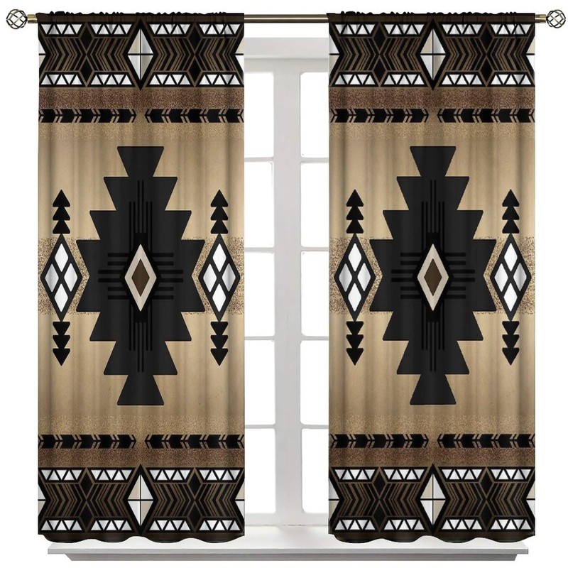 Aztec Curtains, Retro Southwestern Ethnic Geometric Window Treatments for Living