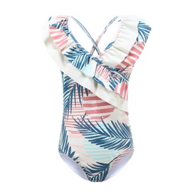 Aisyee Big Girls One Piece Swimsuits Hawaiian Floral Bathing Suit Kids Adjustable Beach Swimwear Palm Size 16/14-16