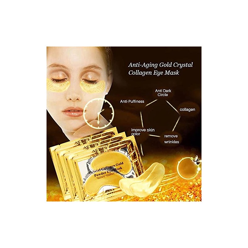 24K Gold Crystal Collagen Under Eye Mask, Anti Aging Hyaluronic