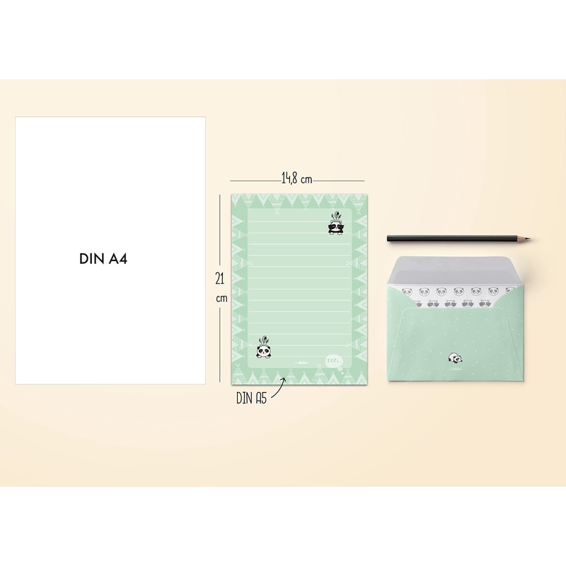 Panda Stationery Set for Children: 25 sheets DIN A5, liniert