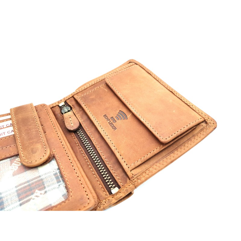 Hill Burry Genuine Leather Wallet Skull with RFID Protection, brown,