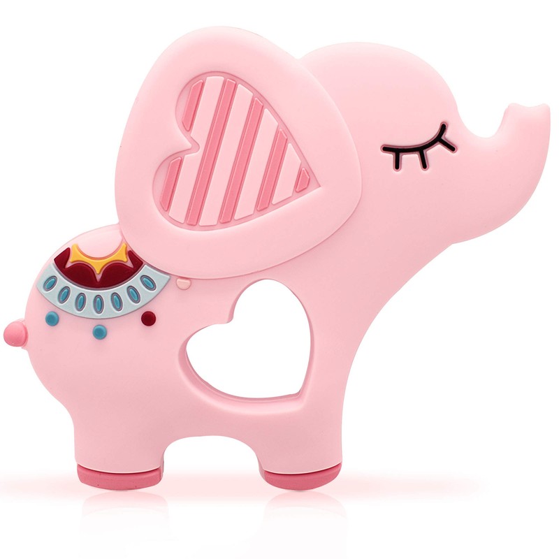 Bigspinach Soft Pink Elephant Teether Toy for Babies 3-6/6-12 Months