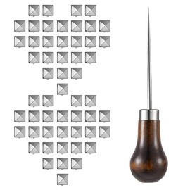 400 Pieces 10 mm Four-Jaw Square Rivets Leather Clothing Shoes Rivet Handicraft DIY Spikes Spots Pyramid Rivet Studs Accessories with Straight Tipped Scratch Awl Craft Tool, Silver