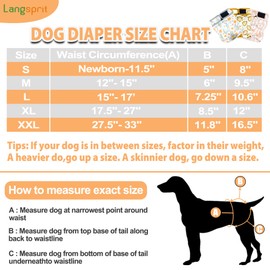 Langsprit Washable Female Dog Diapers (3 Pack) - No Leak Reusable Diapers for Doggy Female in Period - Highly Absorbent Dog Heat Panties with Adjustable Snaps