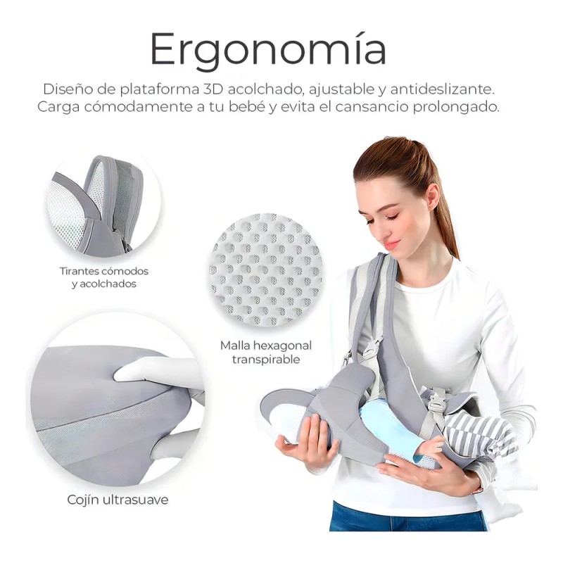 Cangurera Portabebé Mochila Multifuncional Con Asiento Bebé Color Gris