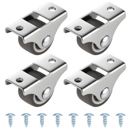 4 Pcs Mini Caster Wheels 1 Inch Silent Ball Bearings Small Fixed Caster Wheels Stainless Steel Top TPE Rubber Low Profile Casters Wheel with 8 Screws Small Wheel for Furniture Drawer Rolling Cabinet