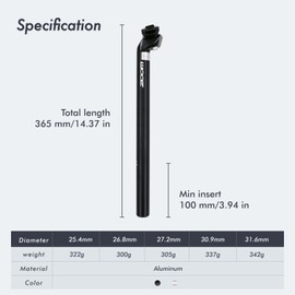 DJC Bike Seatpost for MTB Road Bike Gravel Aluminum Lightweight 25.4mm 26.8 27.2 28.6 30.4 30.9 31.6mm Black Silver City Lady Bike (Black, 30.9mm)