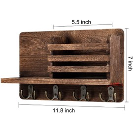 Wall Key/Mail Organizer with Key Hooks and Bibb Mail Storage (Brown)