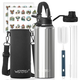 WATERSY Insulated Stainless Steel Thermos Flask, 40 oz Vacuum Insulated Water Bottle with 2 Lids, Leak-Proof Water Bottle, 1200 ml, Double Wall Bottle, Metal Sports for Sports, School