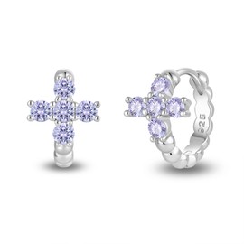 Starchenie 925 Sterling Silver Cross Hoop Earrings for Women 15mm Dainty Small Birthstones Cross Huggie Hoop Earrings Jewelry Gift, Sterling Silver, Created Alexandrite