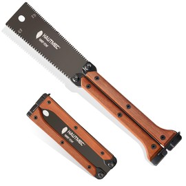HAUTMEC Japanese Pull Saw, 6-Inch Double-Edged Folding Hand Saw with SK5 Flexible Blade (12/17 TPI), Beech Handle, Flush Cut Woodworking Tool with Portable Drawstring Pouch – HT0446