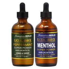 Jamaican Wild Black Rice Bran Peppermint Oil 4oz + Menthol Oil 4oz wFNF