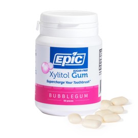 Epic 100% Xylitol Bubblegum Chewing Gum - Sugar Free, Aspartame Free Dental Gum - Supports Oral Health & Fresh Breath - 50 Pieces