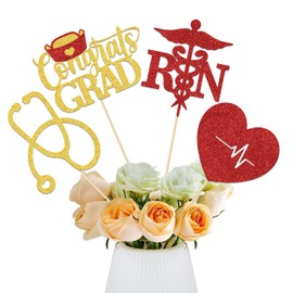 12Pcs Congrats RN Centerpiece Sticks, Congrats Nurse Party Decorations,Nurse Graduation Party Decor, Future Nurse Class of 2025, Medical Nursing Graduation Party Supplies Red Gold Glitter