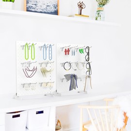 WALMANN Metal Tabletop Pegboard Display Standing Pegboards for Craft Shows, 12" x 16" Countertop Peg Board with Hooks for Jewelry & Accessories (Cream-White Pegboard with Hooks)