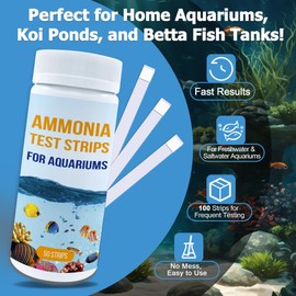 Ammonia Test Strips for Fish Tank, 50 Count Aquarium Test Strips for Saltwater & Freshwater Aquariums & Ponds, Ammonia Test Kit
