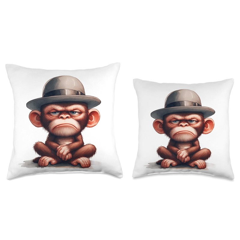 funny animals grumpy ape monkey Throw Pillow