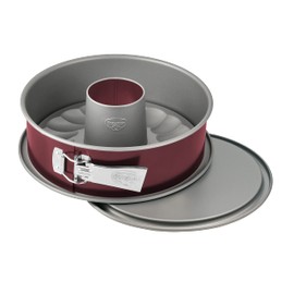 Dr. Oetker 2488 Springform Ø 28 cm mit Flach- & Rohrboden, Backform mit extra hohem Rand, runde Kuchenform mit zweifarbiger Antihaftbeschichtung (Farbe: Bordeaux /Grau), Menge: 1 Stück