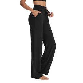 Sarin Mathews Womens Yoga Sweatpants Wide Leg Lounge Pajamas Pants Comfy Drawstring Workout Joggers Pants with Pockets Black 2XL