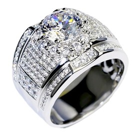 S925 Sterling Silver Cubic Zirconia CZ Band Rings 18K Gold Plated Bling Pinky Ring Simulated Diamond Iced Out Ring CZ Punky Rappers Ring Full Diamond Men's Ring Hip Hop Ring for Men Big Boss Rings 8