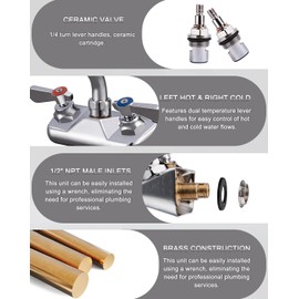 Phivan Commercial Sink Faucet 4 Inch Center Wall Mount Bar Sink Faucet 2 Hole Brass Constructed with 10" Swivel Spout 3 Compartment Sink Faucet for Kitchen Utility Laundry Restaurant Industrial