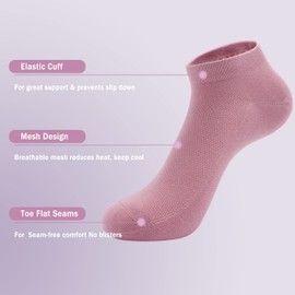 Bamboo Women Ankle Sock Ladies Thin Mesh Light Socks Anti Odor Low Cut Soft Athletic Breathable Night Sock 5 Pairs (Assorted2, Large)